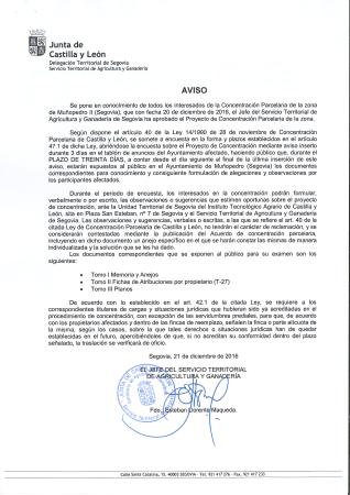 Imagen EXPOSICIÓN PÚBLICA DEL PROYECTO DE CONCENTRACIÓN PARCELARIA EN LA ZONA DE MUÑOPEDRO II